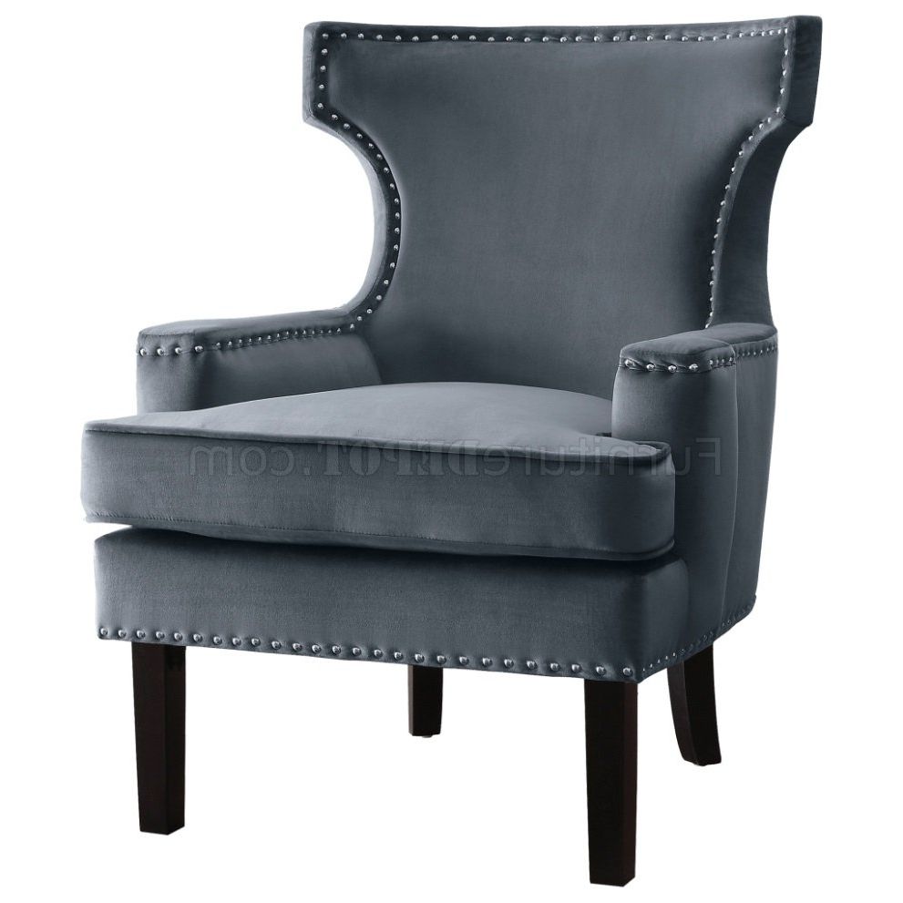 Round Gray And Black Velvet Ottomans Set Of 2 Intended For Current Lapis Set Of 2 Accent Chairs 1190gy In Gray Velvet – Homelegance (View 7 of 10)