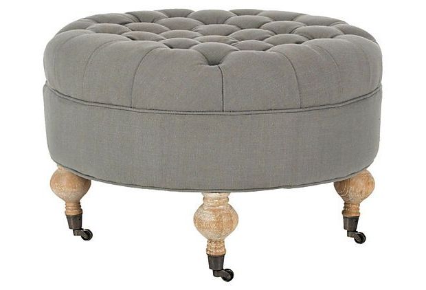 Round Gray Faux Leather Ottomans With Pull Tab In Favorite James Round Ottoman, Gray On Onekingslane (View 8 of 10)
