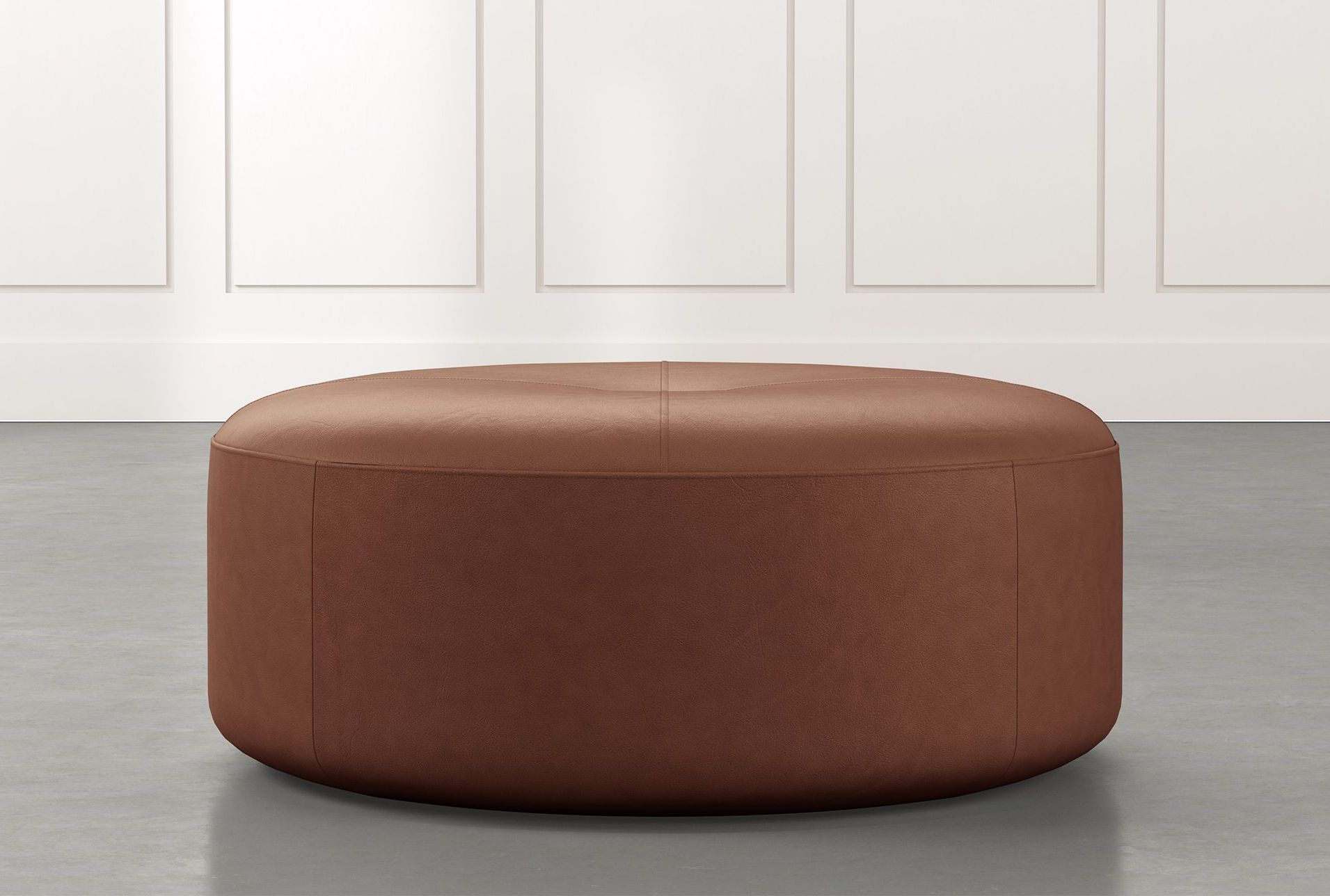 Round Leather Ottoman For Trendy Brown Leather Round Pouf Ottomans (View 4 of 10)