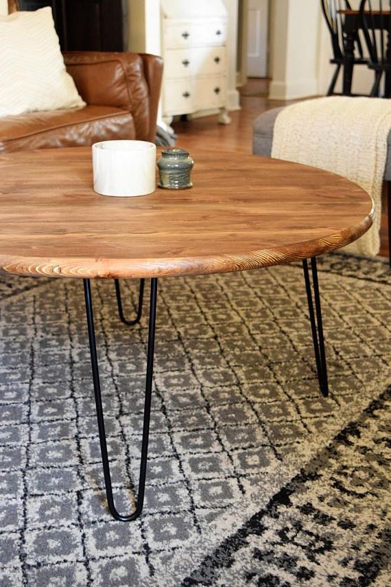 Round Rustic Wooden Coffee Table With Metal Hairpin Legs Custom (View 6 of 10)