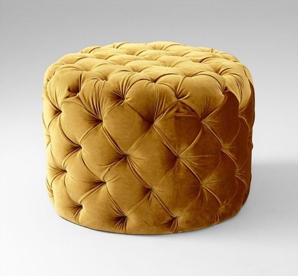 Round Tufted Ottoman, Gold Ottoman Intended For Fresh Floral Velvet Pouf Ottomans (View 3 of 10)