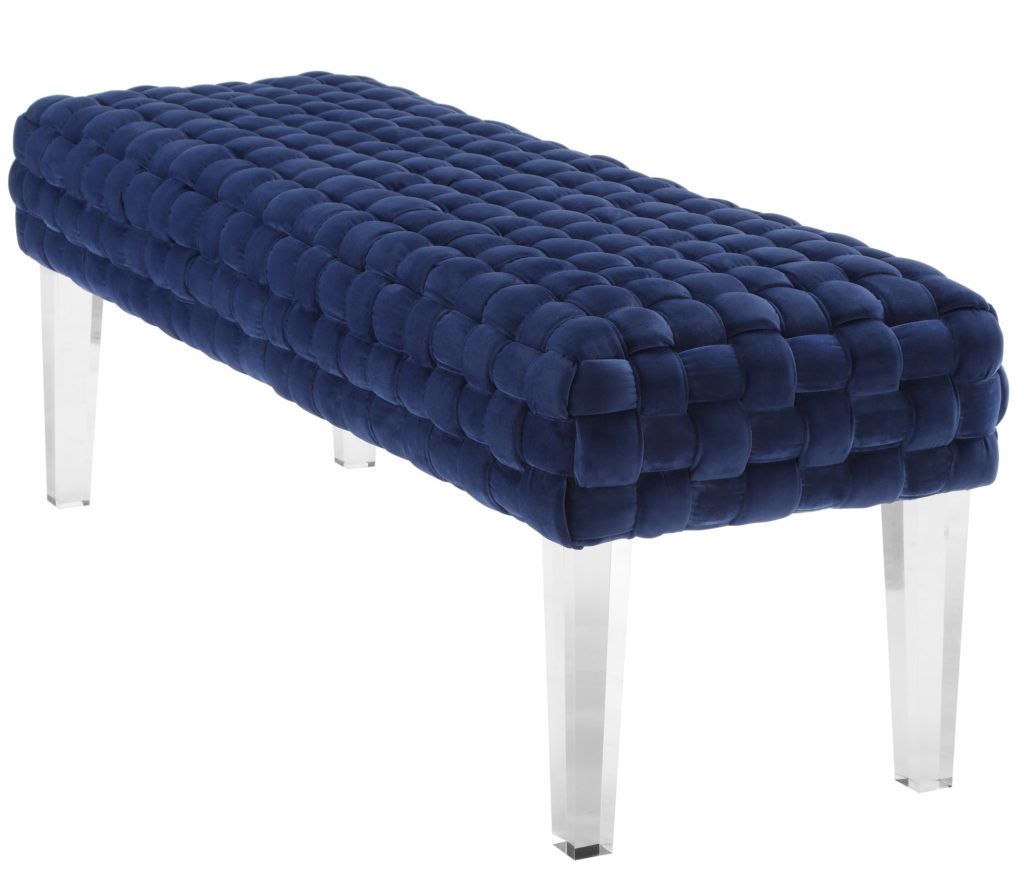 Sal Woven Navy Velvet Bench – Tov Furniture Throughout Popular Navy Velvet Fabric Benches (View 9 of 10)