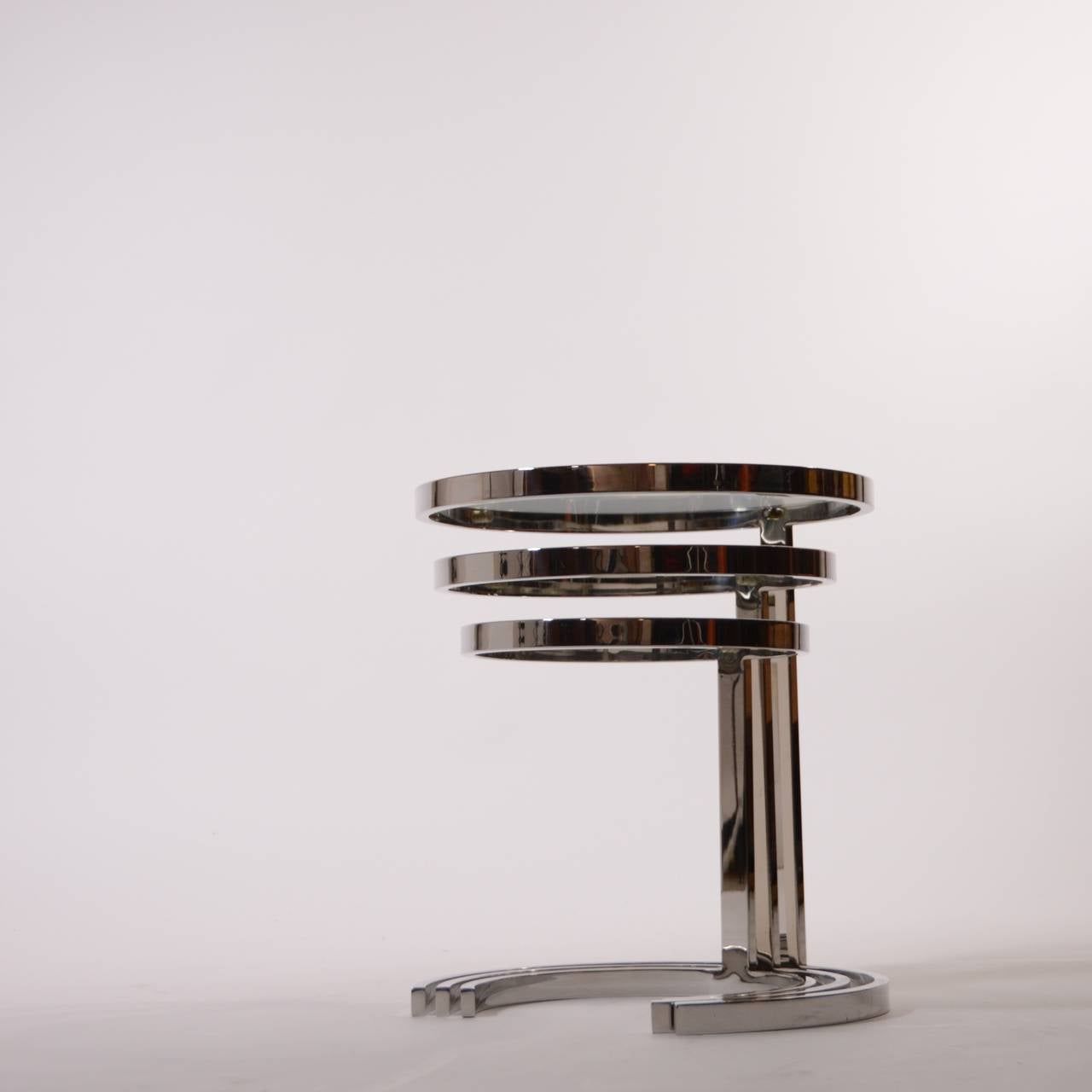 Set Of 3 Nesting Stainless Steel And Glass Nesting Tablesbrueton For Well Known Glass And Stainless Steel Cocktail Tables (View 5 of 10)