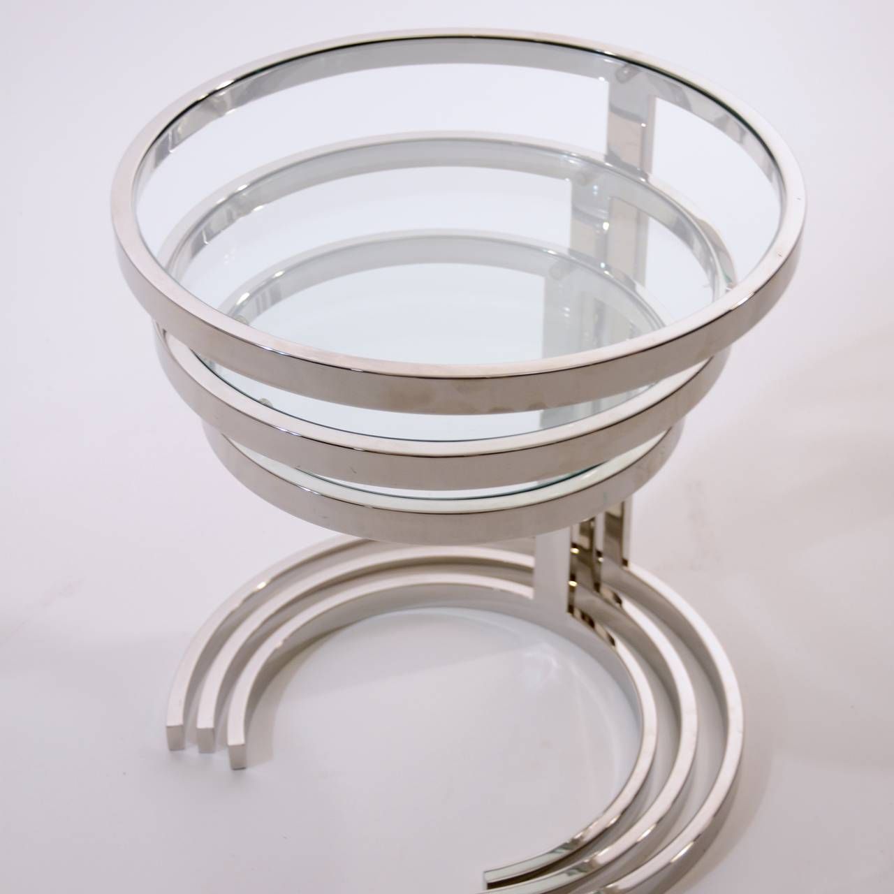 Set Of 3 Nesting Stainless Steel And Glass Nesting Tablesbrueton Inside 2020 Glass And Stainless Steel Cocktail Tables (View 6 of 10)