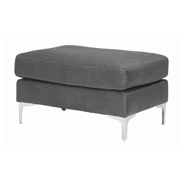 Shop Contemporary Upholstered Ottoman With Straight Metal Legs, Gray Pertaining To Recent Gray Fabric Round Modern Ottomans With Rope Trim (View 8 of 10)