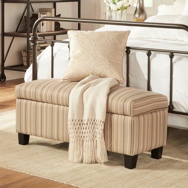 Shop Inspire Q Sauganash Mocha Brown Stripe Lift Top Storage Bench Throughout Famous Gray And Brown Stripes Cylinder Pouf Ottomans (View 4 of 10)