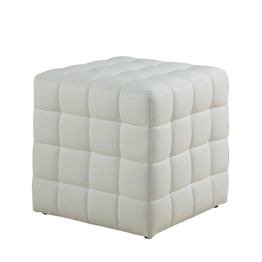 Shop Monarch Specialties Modern White Faux Leather Square Ottoman At For Most Recent White Wool Square Pouf Ottomans (View 5 of 10)