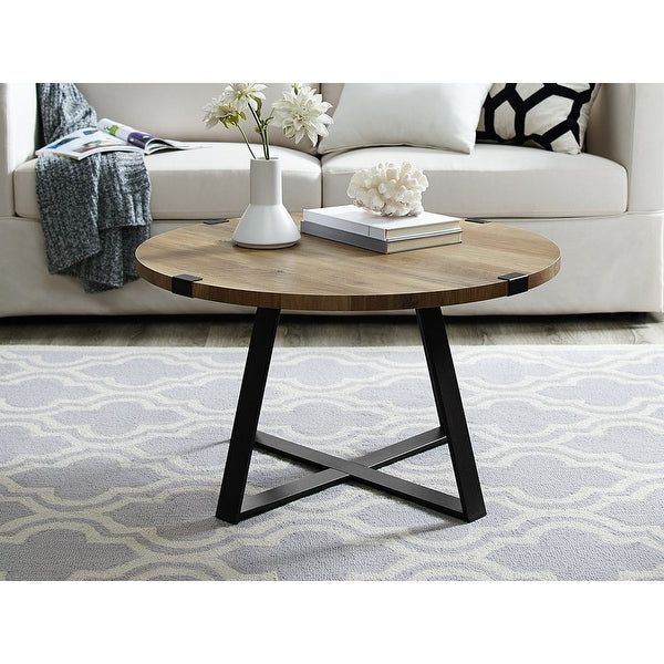 Shop Offex 30" Urban Industrial Style Metal Wrap Round Coffee Table Intended For Preferred Metal Legs And Oak Top Round Coffee Tables (View 7 of 10)