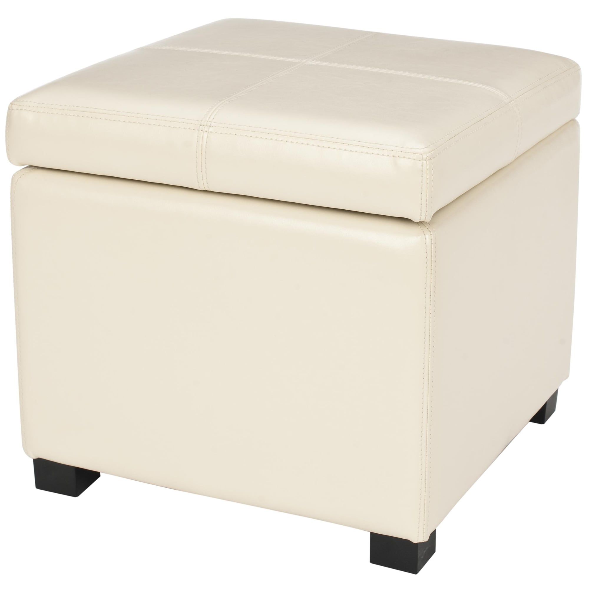 Shop Safavieh Broadway Cream Leather Storage Ottoman – Free Shipping On For Recent Cream Pouf Ottomans (View 8 of 10)