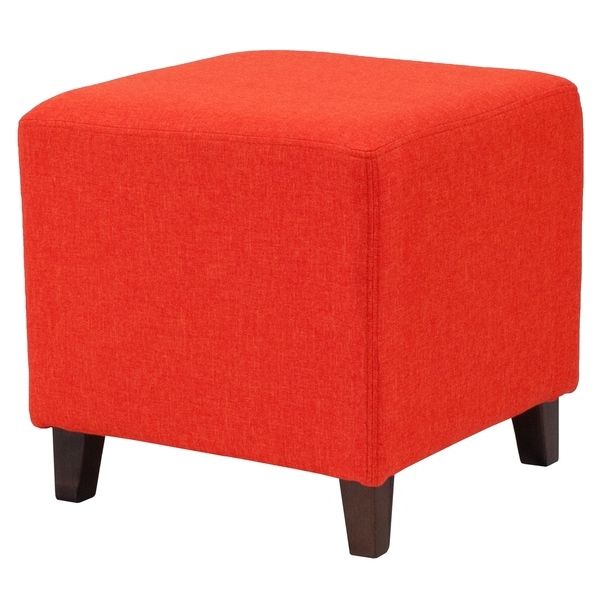 Shop Salem Orange Fabric Upholstered Cube Ottoman – Free Shipping Today Pertaining To 2019 Solid Cuboid Pouf Ottomans (View 10 of 10)
