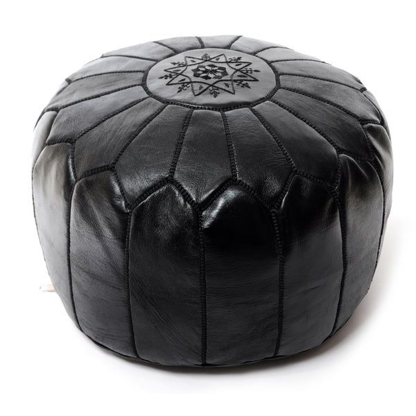 Shop The Curated Nomad Aptos Moroccan Black Pouf Leather Ottoman – Free Pertaining To Latest Gray Moroccan Inspired Pouf Ottomans (View 7 of 10)