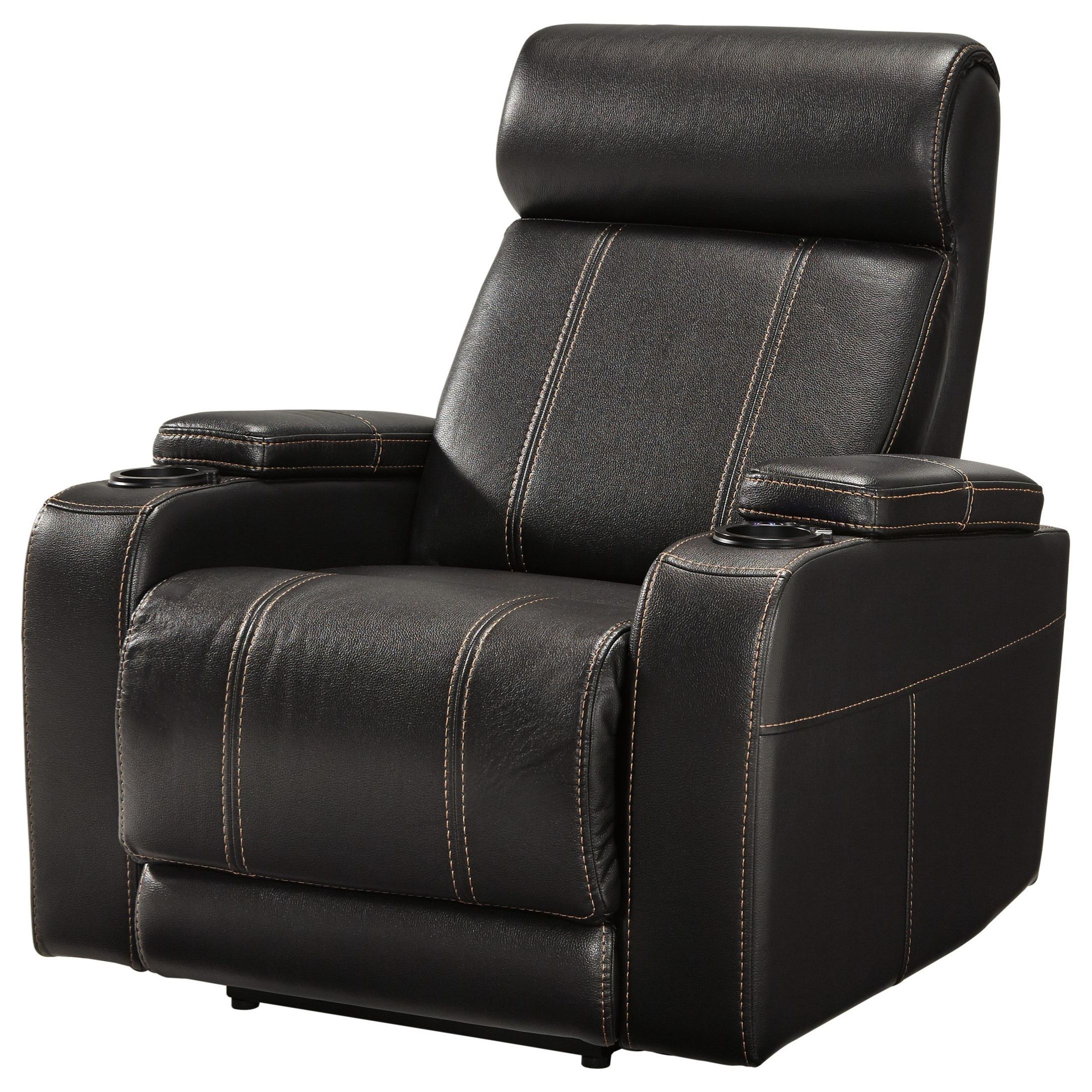 Signature Designashley Boyband Faux Leather Power Recliner With Cup Inside Well Known Black Faux Leather Usb Charging Ottomans (View 8 of 10)