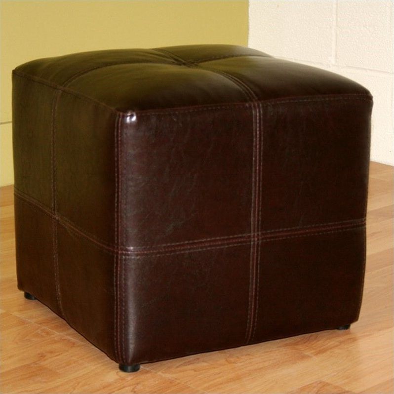 Small White Hide Leather Ottomans Throughout Most Popular Kingfisher Lane Leather Cube Ottoman In Dark Brown – Walmart (View 8 of 10)