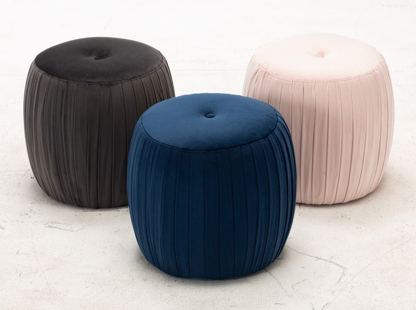 Sommer Grey Pleated Velvet Round Ottomantov Furniture In Most Recently Released Velvet Pleated Square Ottomans (View 10 of 10)