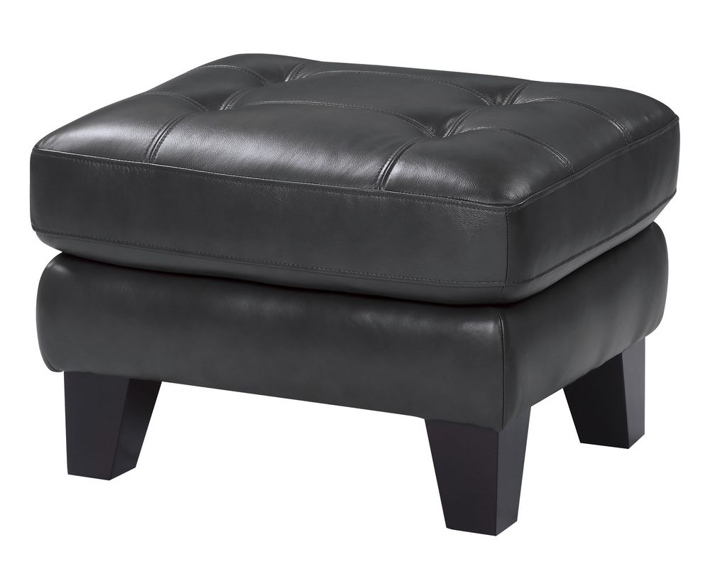 Spivey Dark Gray Top Grain Leather Ottomanhomelegance Intended For Best And Newest Medium Gray Leather Pouf Ottomans (View 6 of 10)