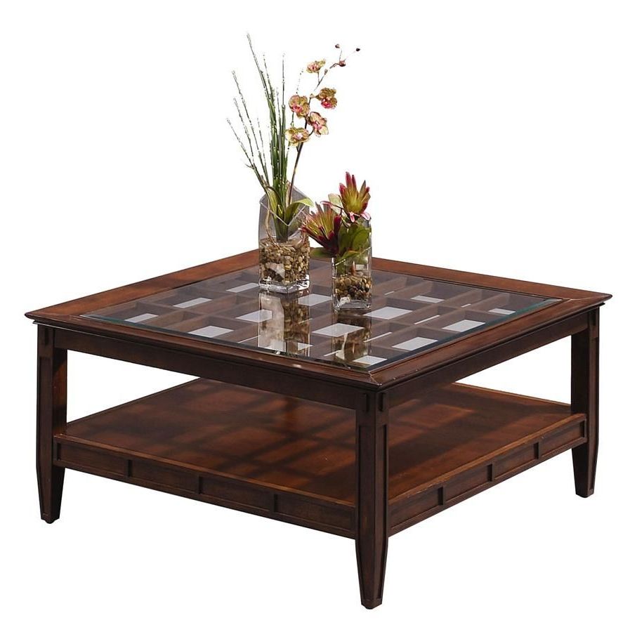 Square Cocktail Table W Lattice Glass Top In Cherry Finish – Wilton Regarding Most Popular Square Cocktail Tables (View 9 of 10)