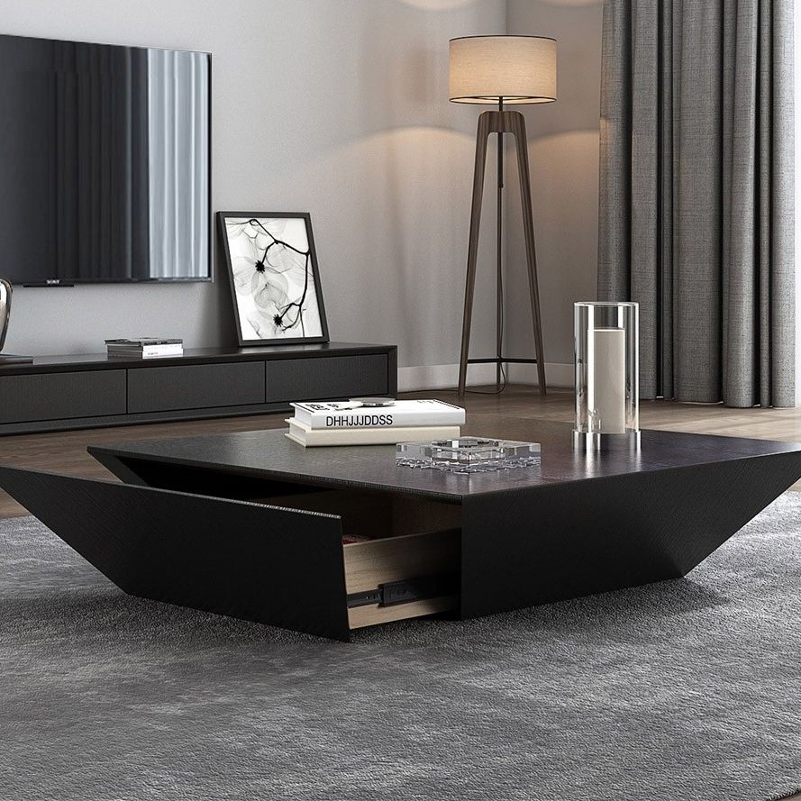 Square Matte Black Coffee Tables Intended For Recent Modern Black / Wood Coffee Table With Storage Square Drum Coffee Table (View 7 of 10)