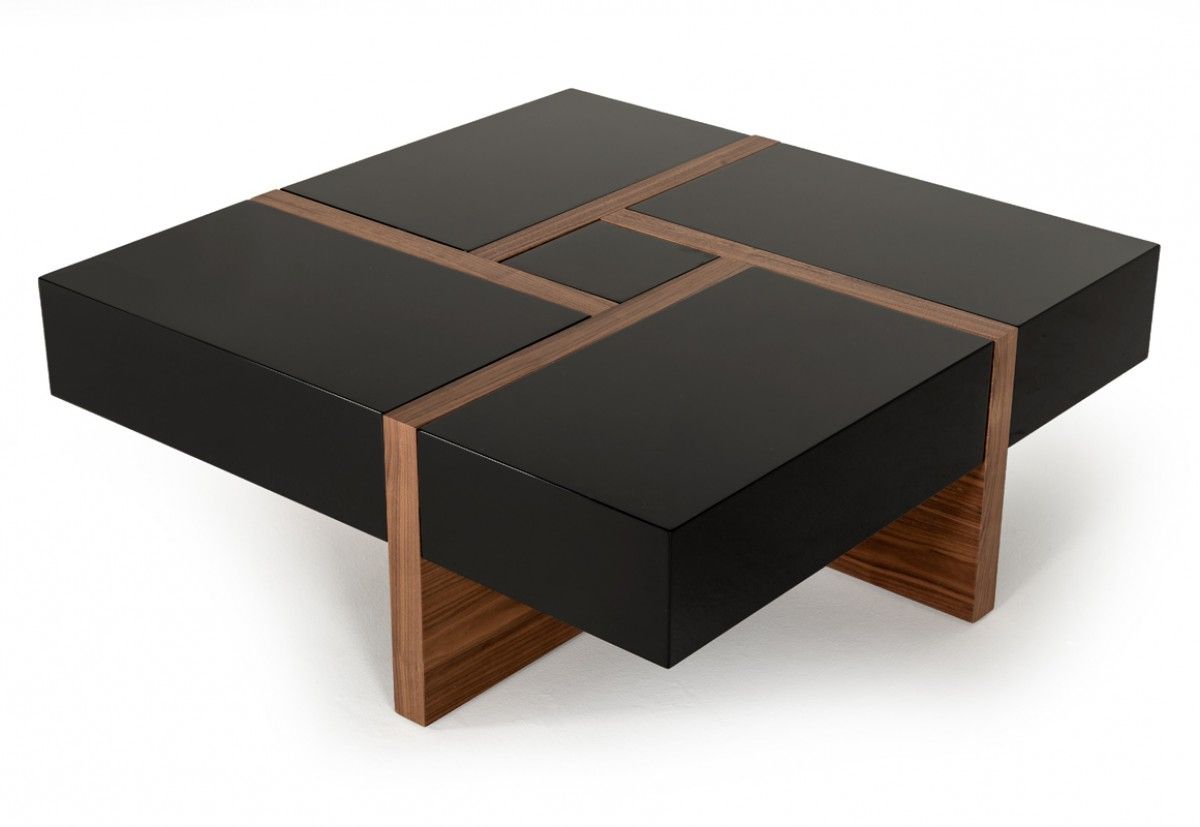 Square Matte Black Coffee Tables With 2020 Modrest Makai Modern Black & Walnut Coffee Table (View 3 of 10)