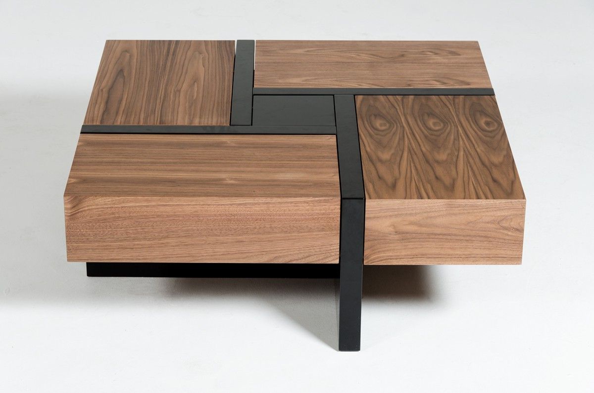 Square Modern Accent Tables Throughout Best And Newest Modrest Makai Modern Walnut & Black Square Coffee Table (View 9 of 10)