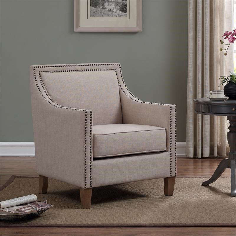 Taslo Beige Sand Fabric Accent Chair With Nail Head Accents – 8018 05 Regarding Well Liked Light Beige Round Accent Stools (View 1 of 10)