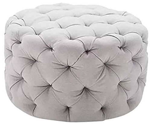 Textured Aqua Round Pouf Ottomans Pertaining To Best And Newest Amazon: Round Ottoman Grey, This Large Tufted Round Ottoman (View 8 of 10)