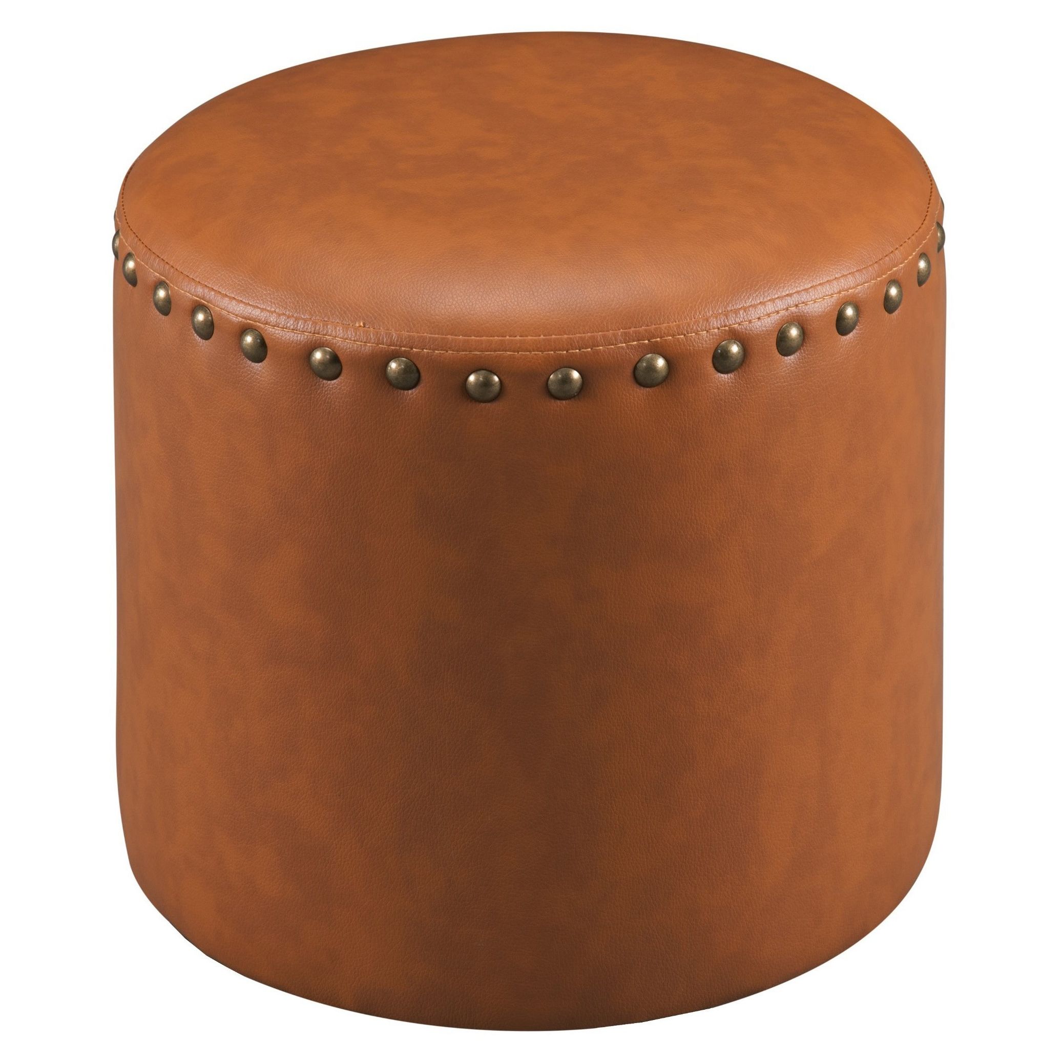 The Curated Nomad Barbossa Faux Leather Round Ottoman Small (View 3 of 10)