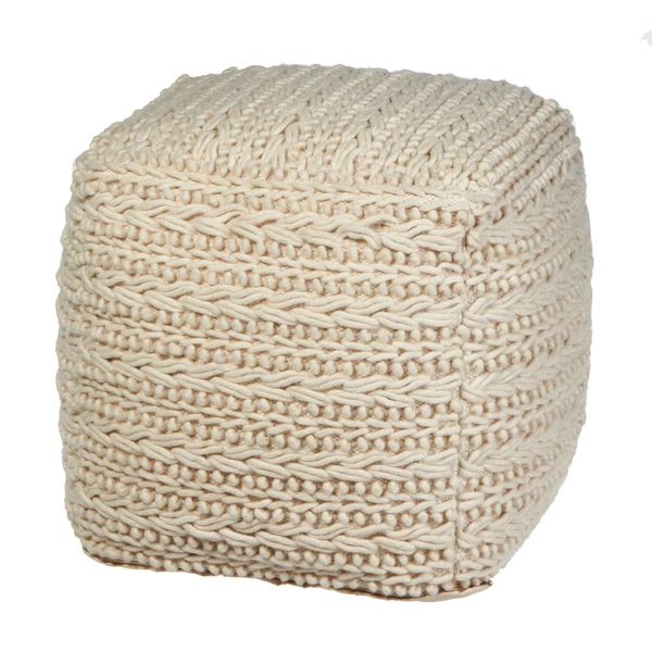 Traditional Hand Woven Pouf Ottomans Pertaining To Well Liked Hand Woven Ivory Knit Textured Pouf – Urban Farmhouse Market (View 4 of 10)