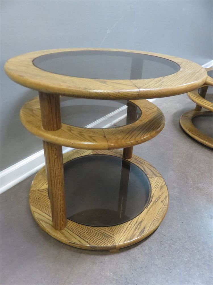 Transitional Design Online Auctions – Mid Century 3 Tier Round Oak In Newest 3 Tier Coffee Tables (View 4 of 10)