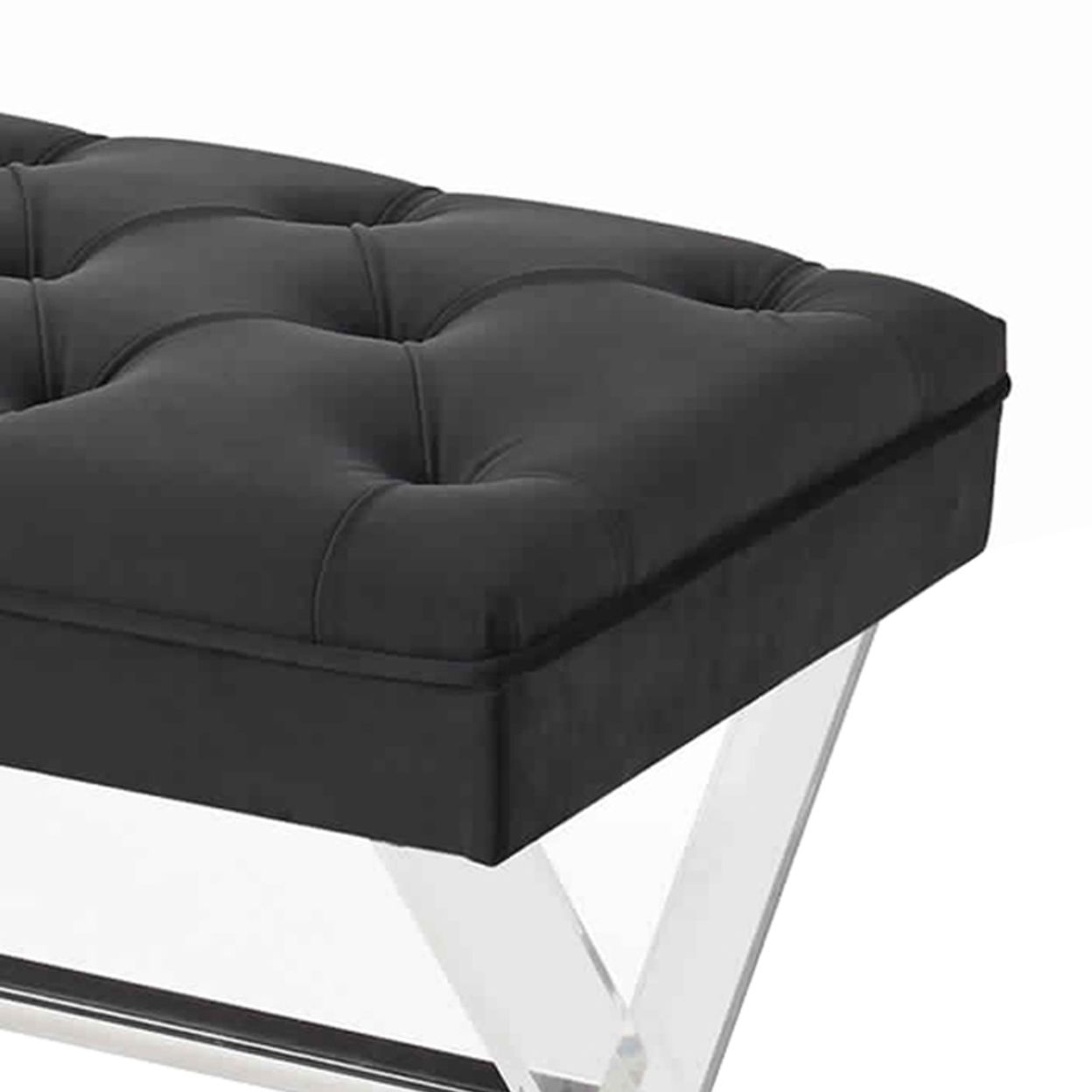 Trendy Black Fabric Ottomans With Fringe Trim For Buy Button Tufted Fabric Ottoman Bench With X Shaped Acrylic Legs (View 4 of 10)