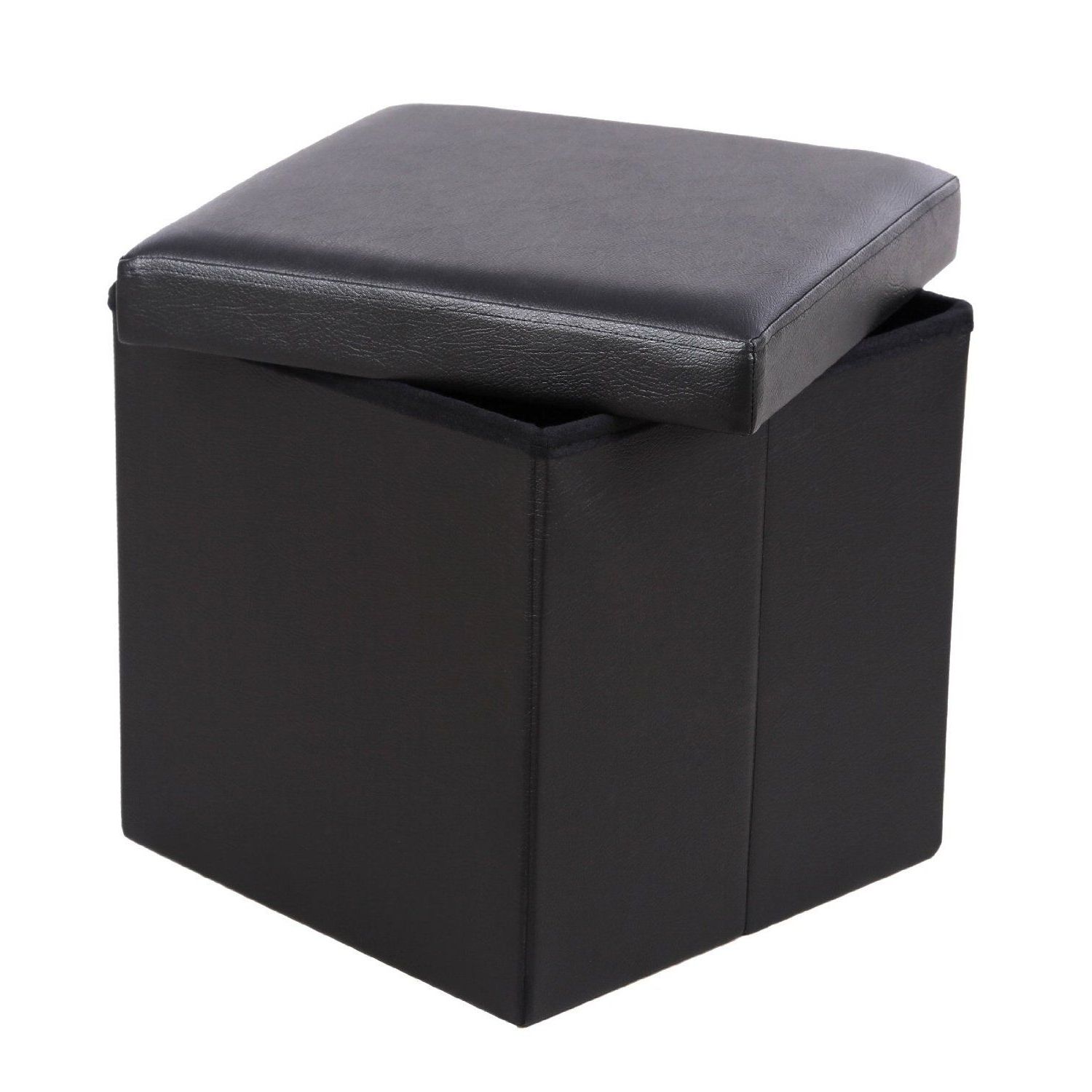Trendy Black Faux Leather Cube Ottomans With Regard To Amazon – Songmics 15" Cube Faux Leather Folding Storage Ottoman (View 6 of 10)