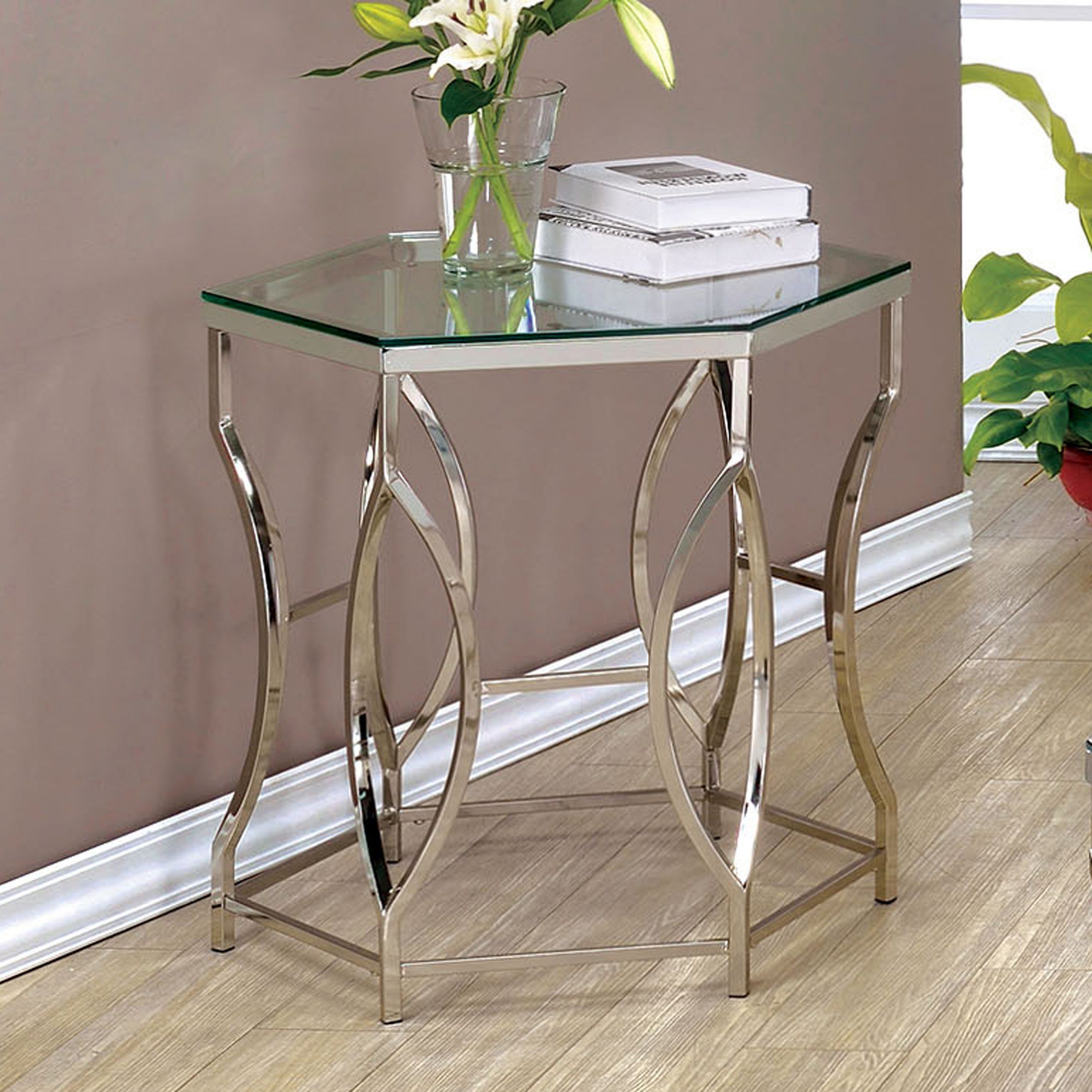 Trendy Furniture Of America Joslyn Contemporary Glass Top End Table, Chrome With Regard To Mirrored And Chrome Modern Cocktail Tables (View 8 of 10)