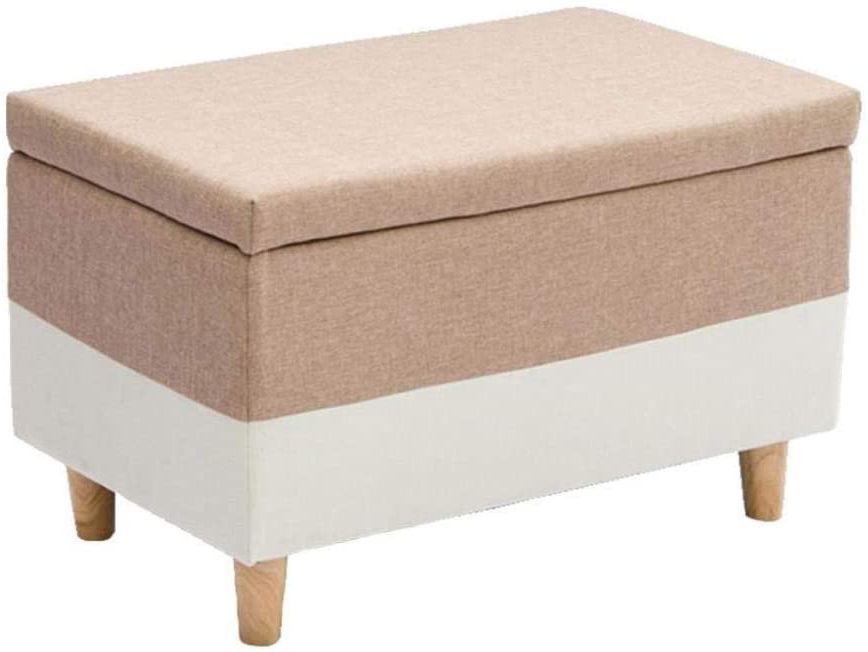 Trendy Gray And Beige Solid Cube Pouf Ottomans With Regard To Amazon: Mscxj Footstools Storage Bench Solid Wood Upholstered (View 10 of 10)
