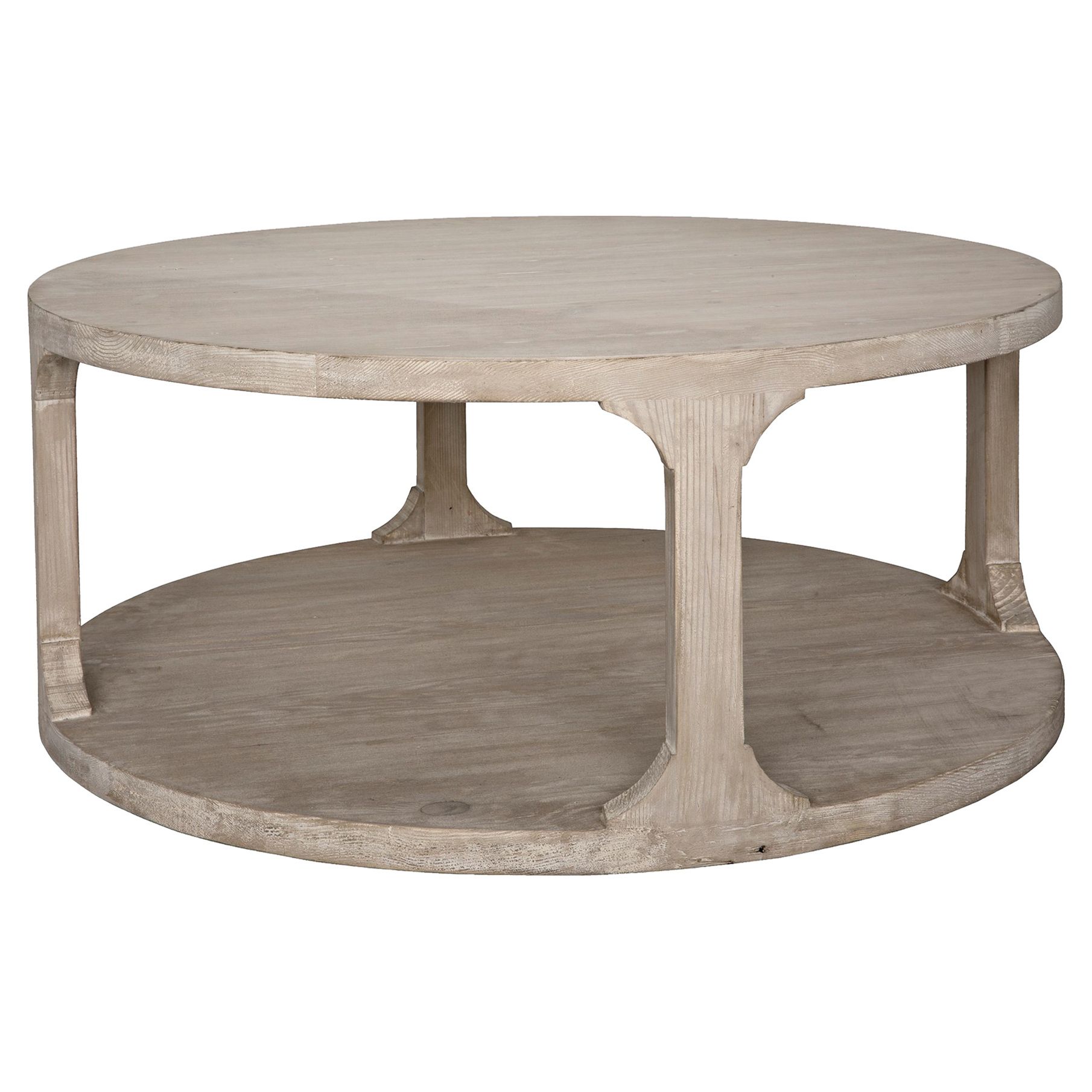 Trendy Gray Wood Black Steel Coffee Tables With Regard To Andre Coastal Beach Grey Washed Reclaimed Wood Round Coffee Table (View 2 of 10)