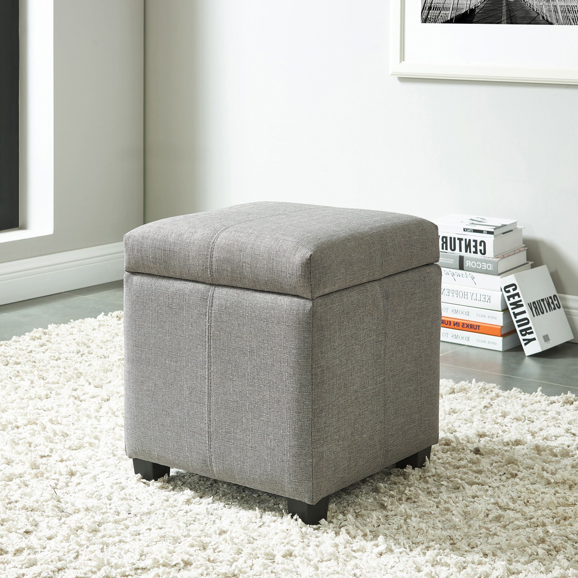 Trendy Hinged Lid Storage Ottoman, Grey – Walmart – Walmart In Charcoal And Light Gray Cotton Pouf Ottomans (View 2 of 10)