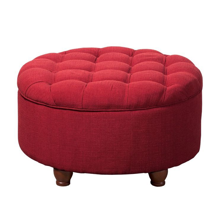 Trendy Homepop Upholstered Large Round Button Tufted Storage Ottoman With Within Red Fabric Square Storage Ottomans With Pillows (View 3 of 10)