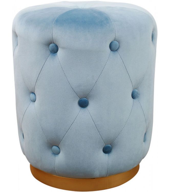 Trendy Light Blue Cylinder Pouf Ottomans With Regard To Light Blue Velvet Button Tufted Round Ottoman Footstool Gold Base (View 3 of 10)