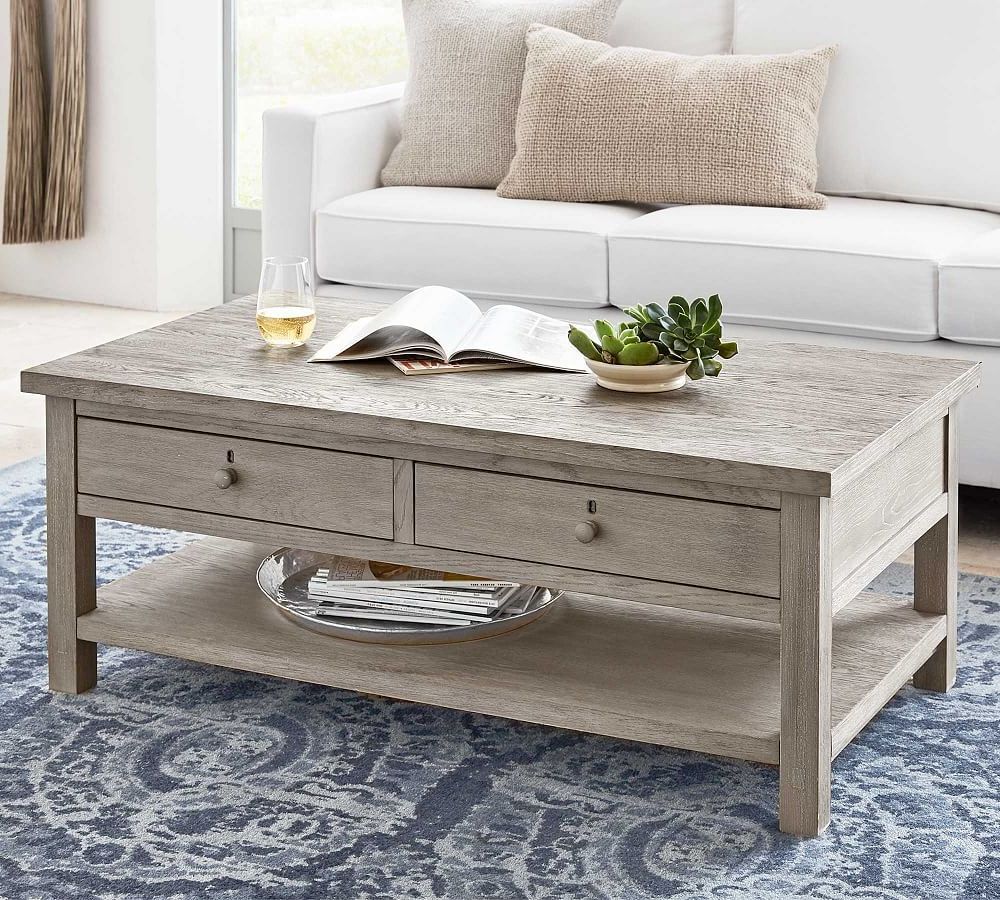 Trendy Modern Farmhouse Gray Wash Coffee Table / Grey Wash Coffee Table Pertaining To Oceanside White Washed Coffee Tables (View 10 of 10)