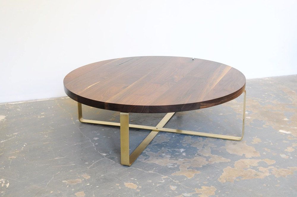 Trendy Walnut Coffee Table Brass Base Round Top Black Walnut Free With Walnut Wood And Gold Metal Coffee Tables (View 6 of 10)