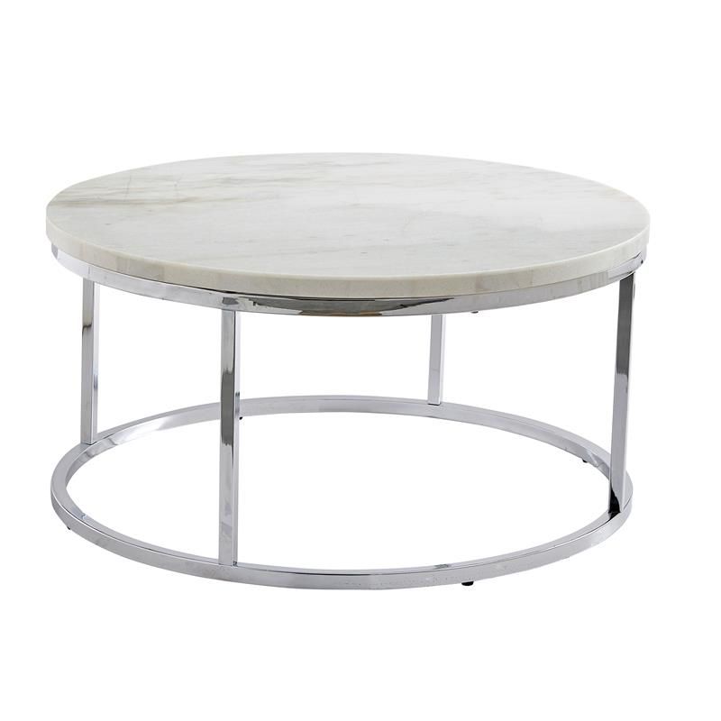 Trendy White Marble Gold Metal Coffee Tables Intended For Steve Silver Echo White Marble And Chrome Metal Round Cocktail Table (View 9 of 10)
