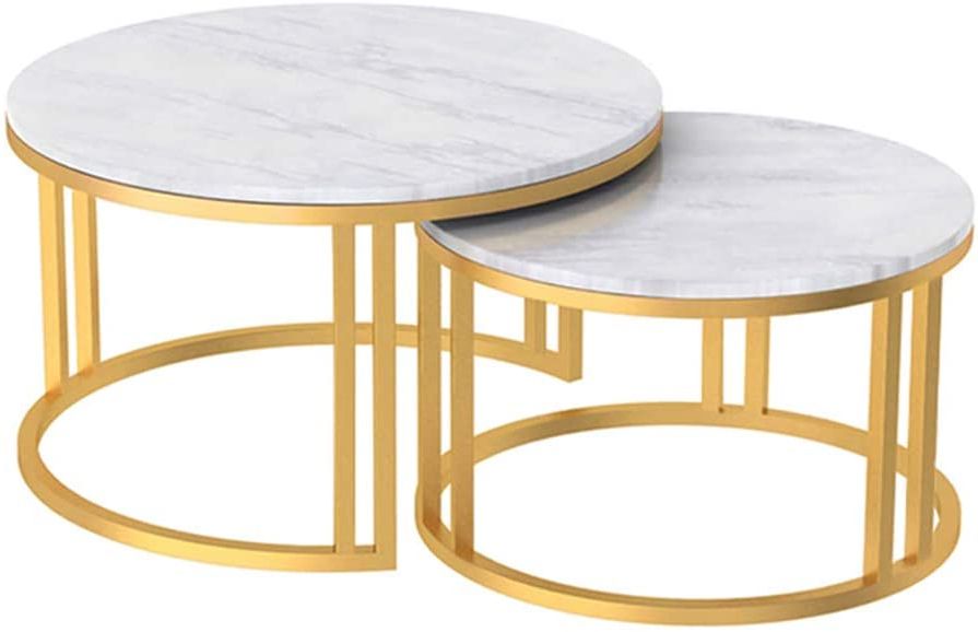 Trendy White Marble Nesting Coffee Tables : Elle Round Marble Nest Coffee Within Round Gold Metal Cage Nesting Ottomans Set Of  (View 5 of 10)
