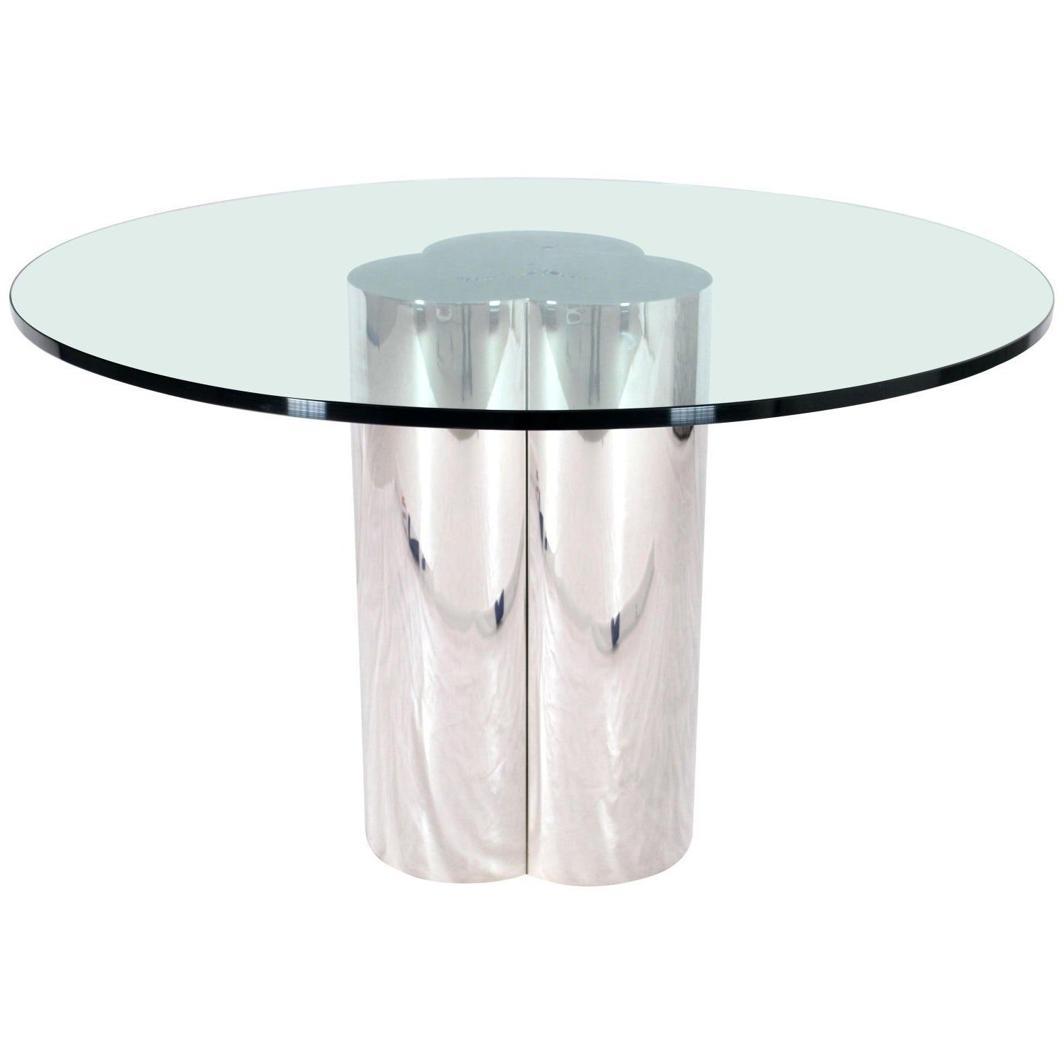 Triple Chrome Cylinder Base Glass Top Round Center Dining Conference Table Within 2019 Polished Chrome Round Cocktail Tables (View 5 of 10)