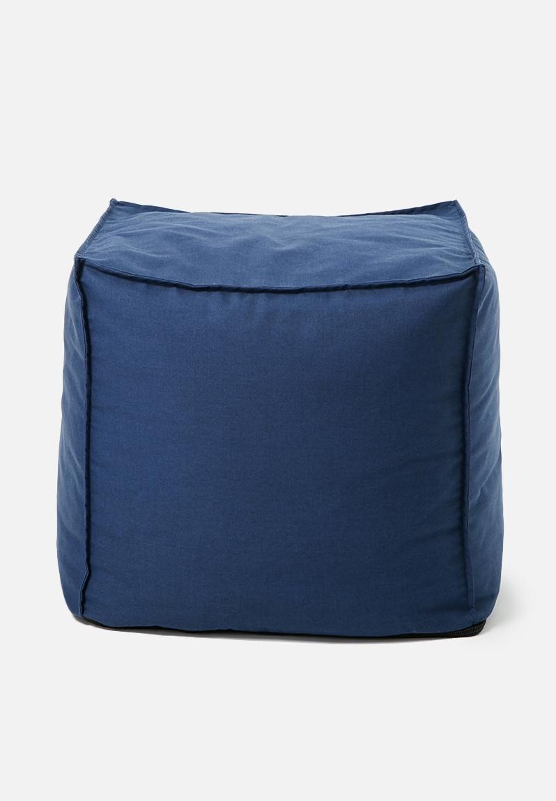 Twill Ottoman Square – Navy Blue Twill Sixth Floor Stools & Ottomans Within Current Blue Slate Jute Pouf Ottomans (View 9 of 10)