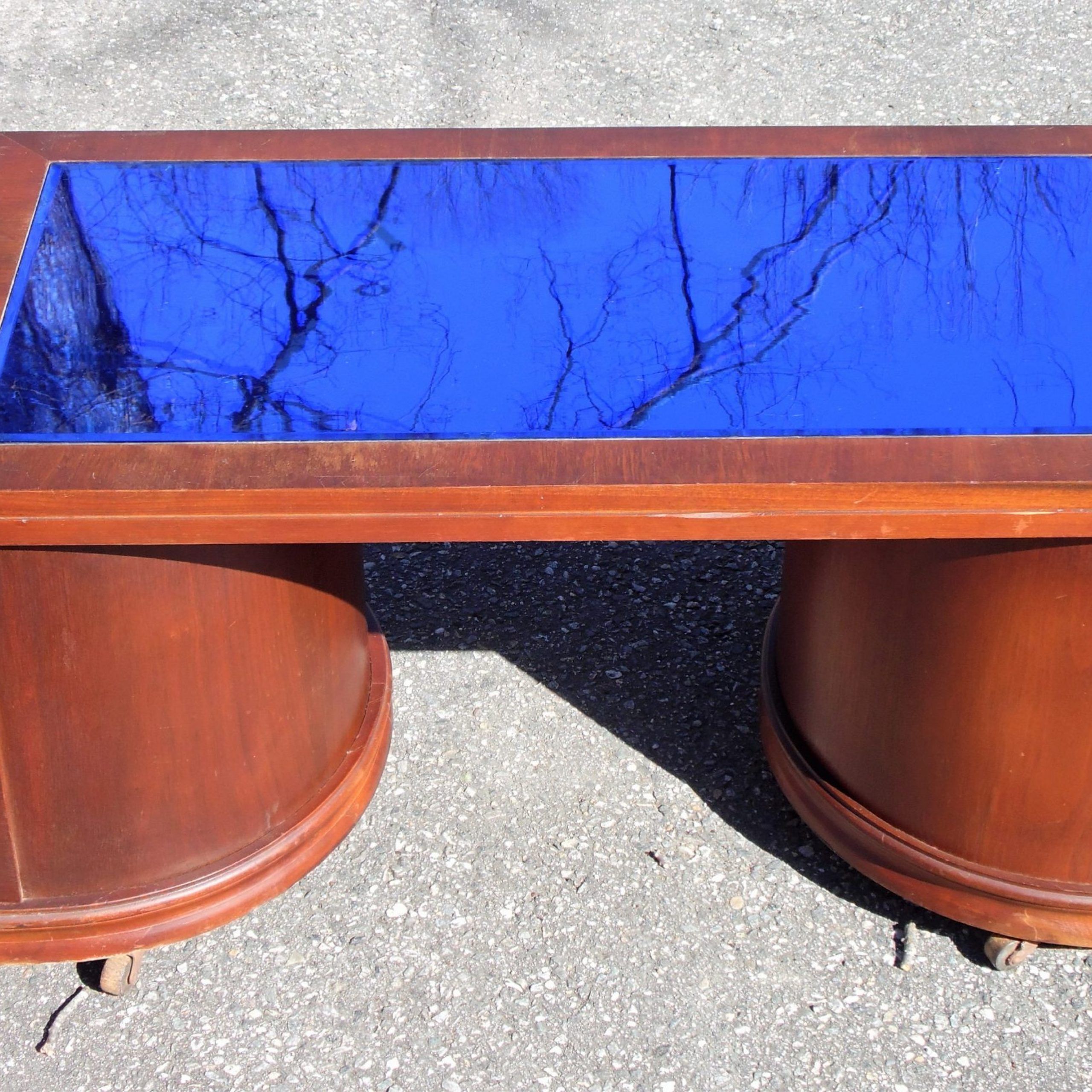 Vintage Art Deco Cobalt Blue Mirror Glass Cocktail Coffee Table With Regard To Popular Antique Mirror Cocktail Tables (View 10 of 10)