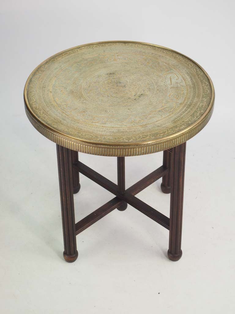 Vintage Benares Brass Tray Table / Coffee Table With Regard To Trendy Antique Brass Aluminum Round Coffee Tables (View 4 of 10)