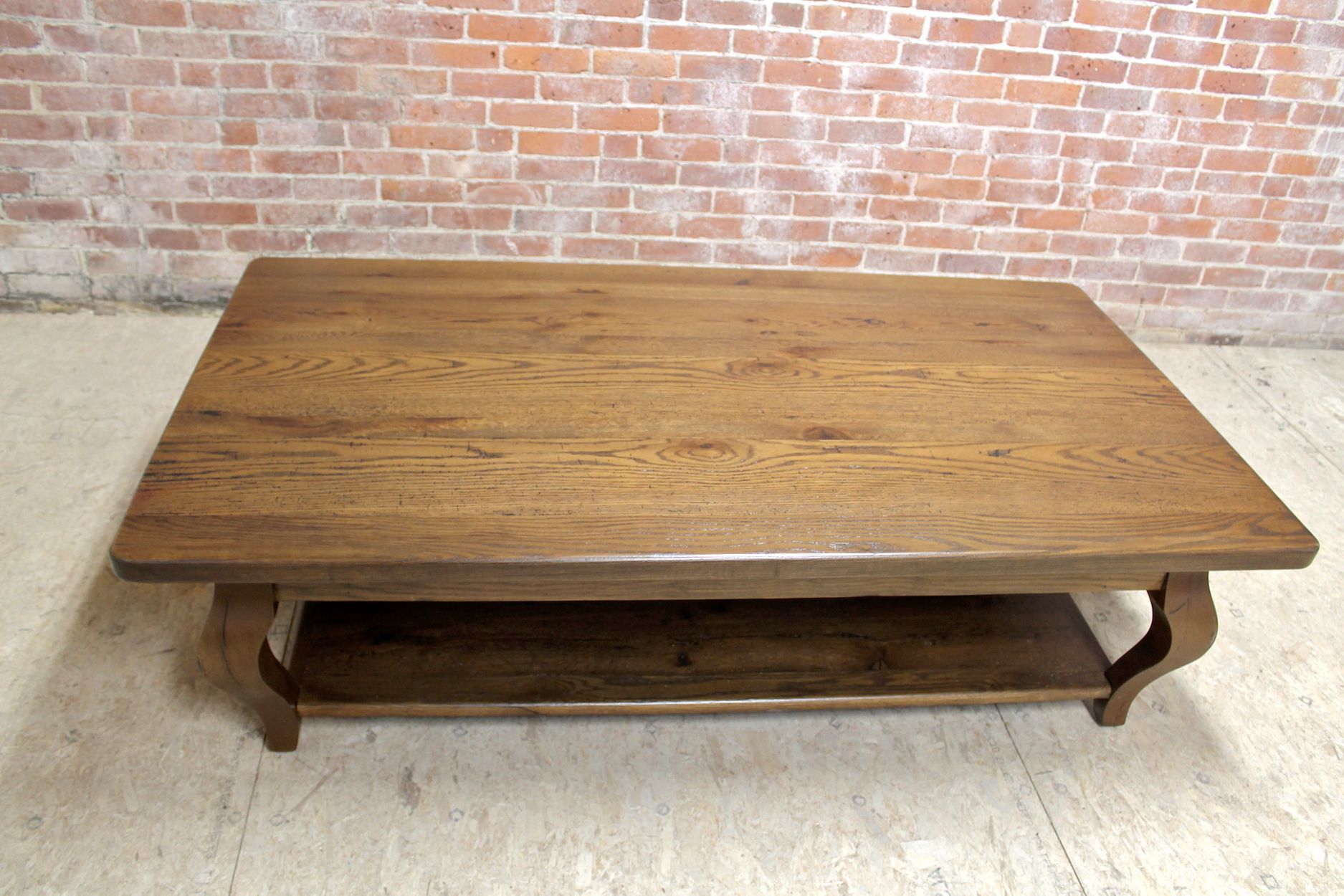 Vintage Gray Oak Coffee Tables Intended For Recent 66in Oak Coffee Table In Antique Walnut Finish – Ecustomfinishes (View 9 of 10)