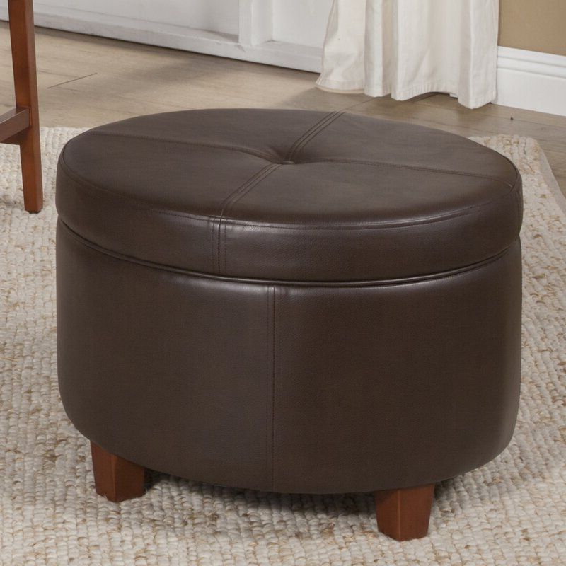 Viv + Rae Salvatore 24" Wide Faux Leather Round Storage Ottoman In Most Recently Released Round Gray Faux Leather Ottomans With Pull Tab (View 1 of 10)