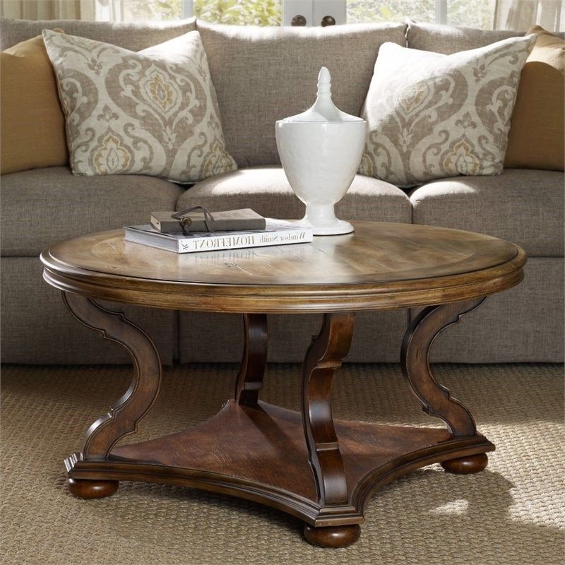 Warm Pecan Coffee Tables Within Newest Hooker Furniture Archivist Round Coffee Table In Pecan – 5447  (View 9 of 10)
