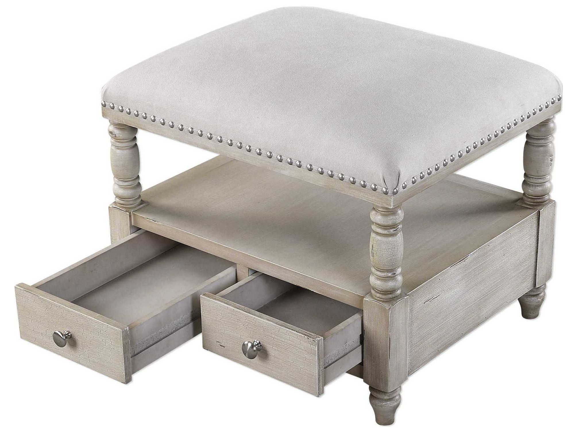 Weathered Wood Ottomans Within Popular Uttermost Bailor Light Weathered & Neutral White Canvas Ottoman (View 1 of 10)