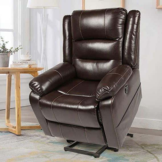 Well Known Amazon: Esright Power Lift Chair Faux Leather Electric Recliner For In Black Faux Leather Usb Charging Ottomans (View 7 of 10)