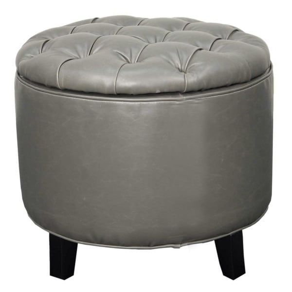 Well Known Avery Tufted Bonded Leather Round Storage Ottoman – Overstock – 16105386 Pertaining To Brown Faux Leather Tufted Round Wood Ottomans (View 5 of 10)